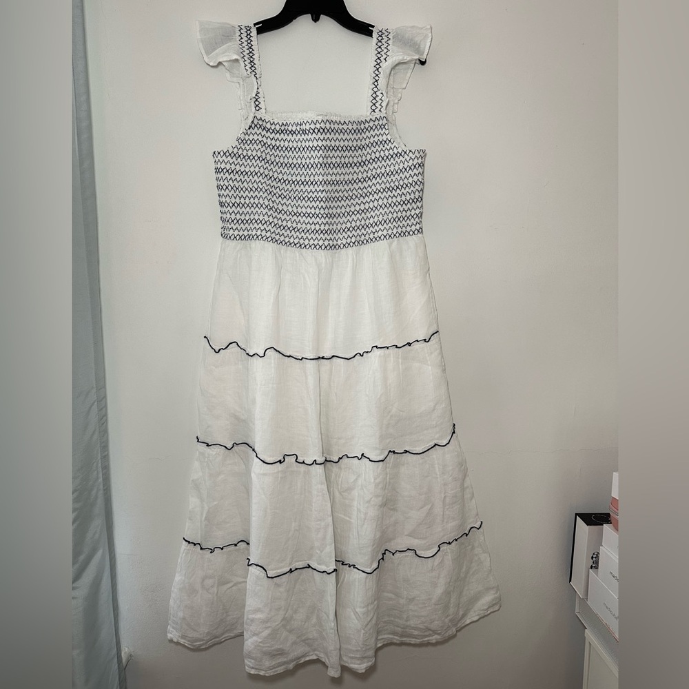 Vineyard Vines White and Black Tiered Ruffled Sundress